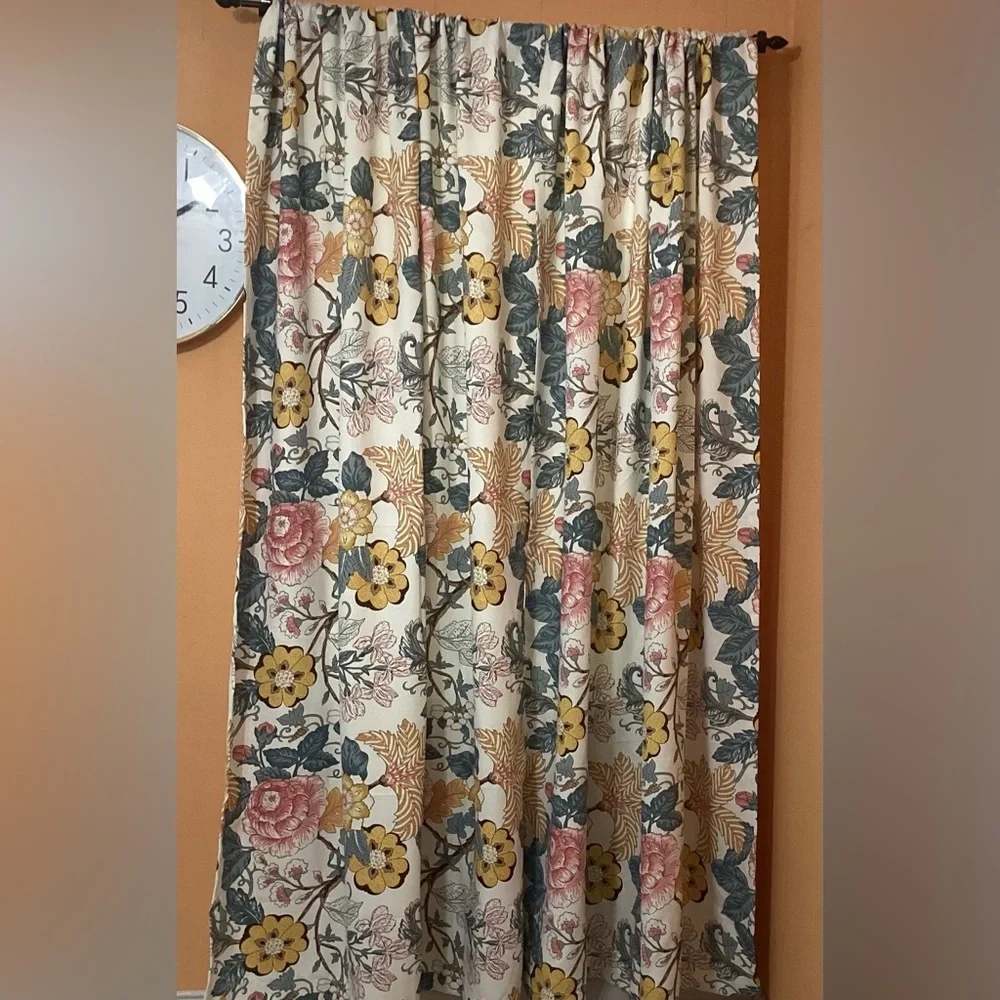 Floral Print Window Curtains - Yellow, Pink & Green